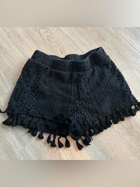 Black Crochet Tassel Women's Shorts